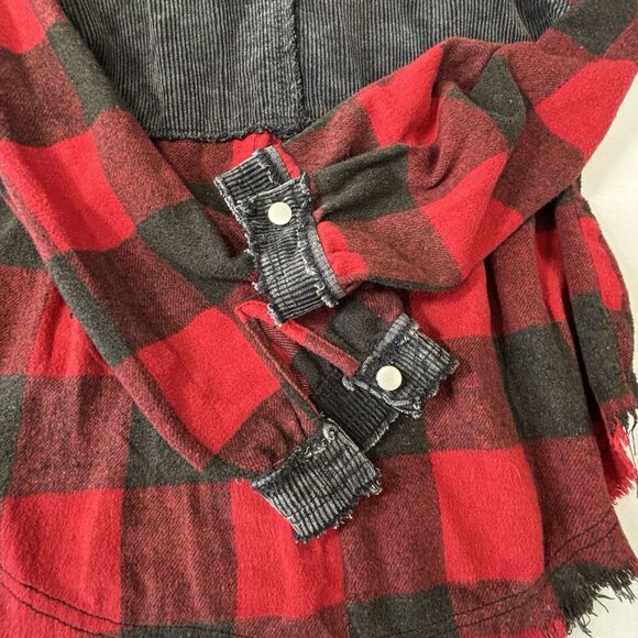JK Mikka Shacket Red Plaid Black Corduroy And Sequins Oversized Shirt - Picture 5 of 11